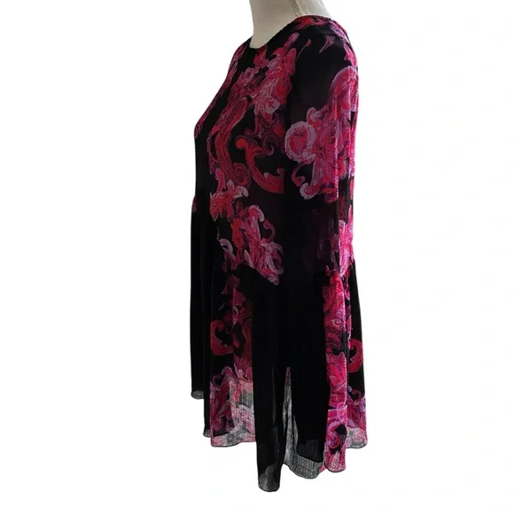 Free People Sheer Baroque Print Bell Sleeve Tunic Mini Dress Boho Open Back XS - Picture 5 of 11